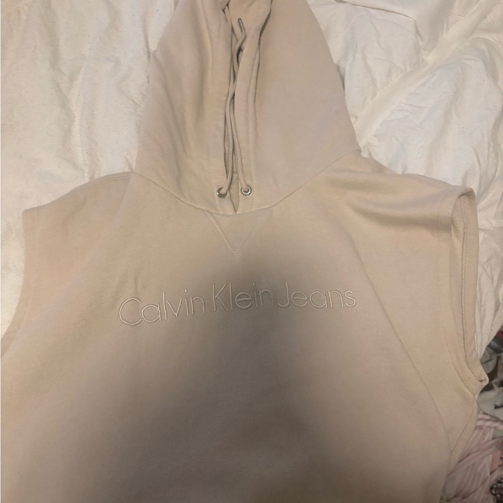 Calvin Klein Jeans Women's Beige Sleeveless Hoodie
